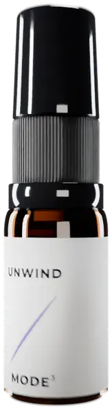 The MODE³ UNWIND spray, closed, in a dark studio